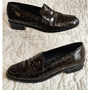 Enzo Angiolini Womens Liberty Flat Loafers Sz 8 Brown Croc Patent Leather‎